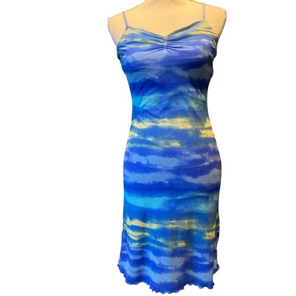 Guess bodycon dress Blue Yellow Mini Micro Party Rave Sleeveless Tank Dress - Picture 1 of 4